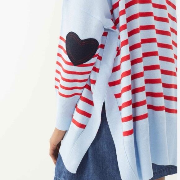 MERSEA Tide Blue /  Cherry Red Amour Sweater With Heart Patch One Size - Picture 10 of 11